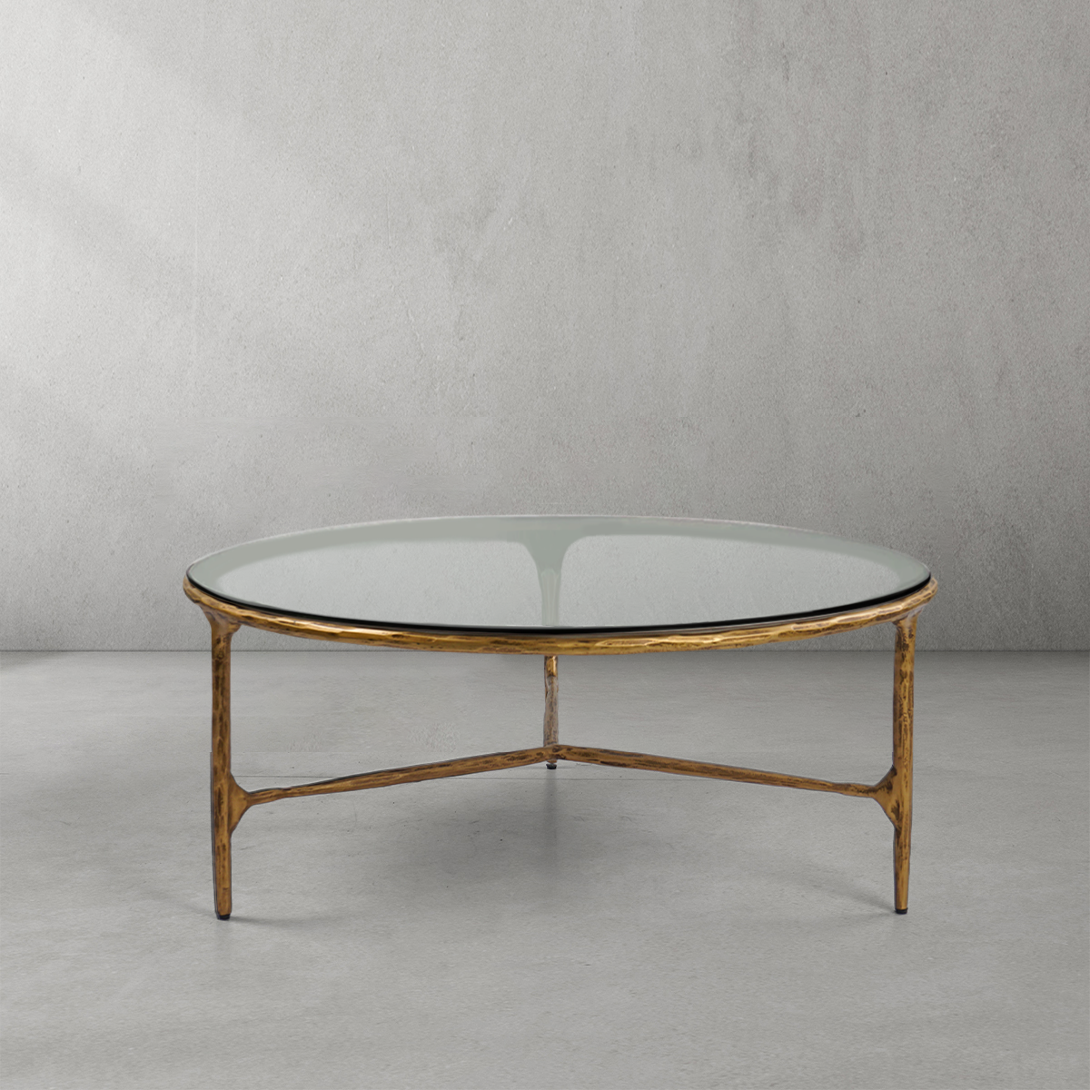 Thaddeus Metal Glass Round Coffee Table 3 Legs Hand-Forged Living Sofa Center Tea Table