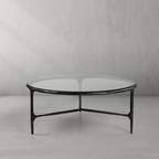 Thaddeus Metal Glass Round Coffee Table 3 Legs Hand-Forged Living Sofa Center Tea Table