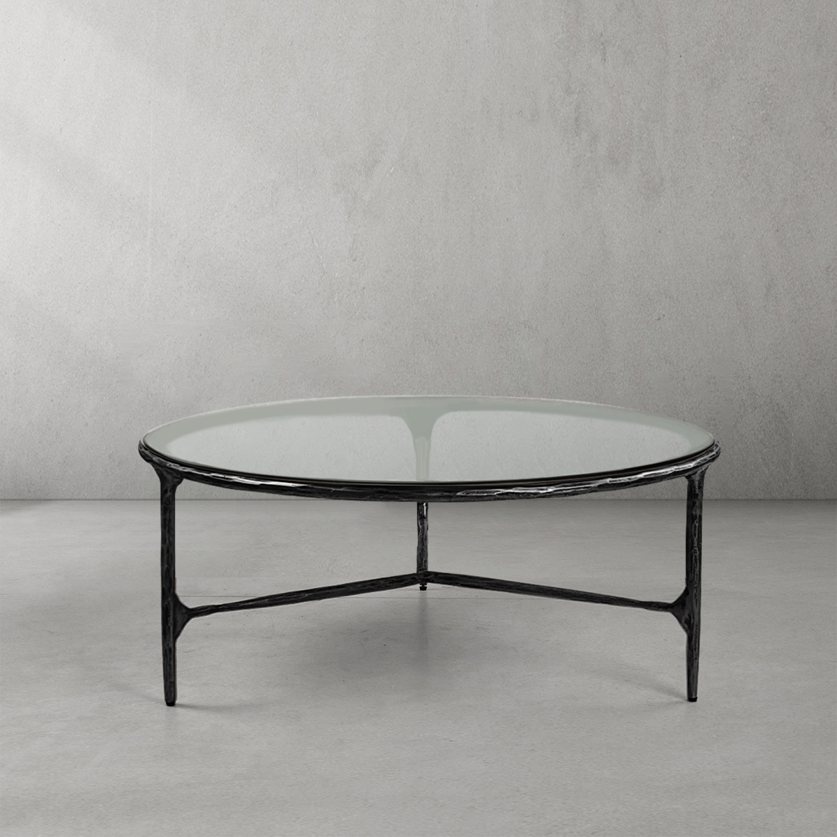 Thaddeus Metal Glass Round Coffee Table 3 Legs Hand-Forged Living Sofa Center Tea Table