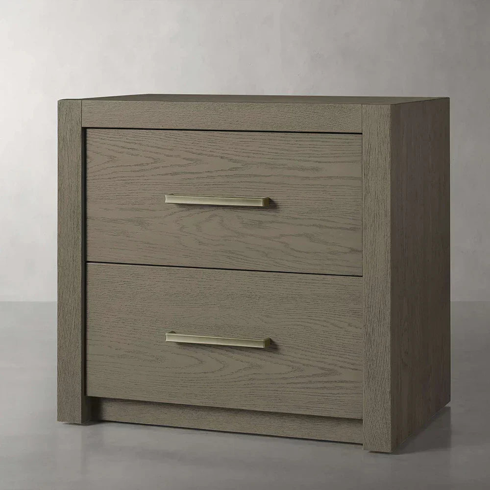 Bodhi Tall Nightstand with Solid White Oak Wood Nightside Table Bedside Two-Drawer Cabinet Rustic Style