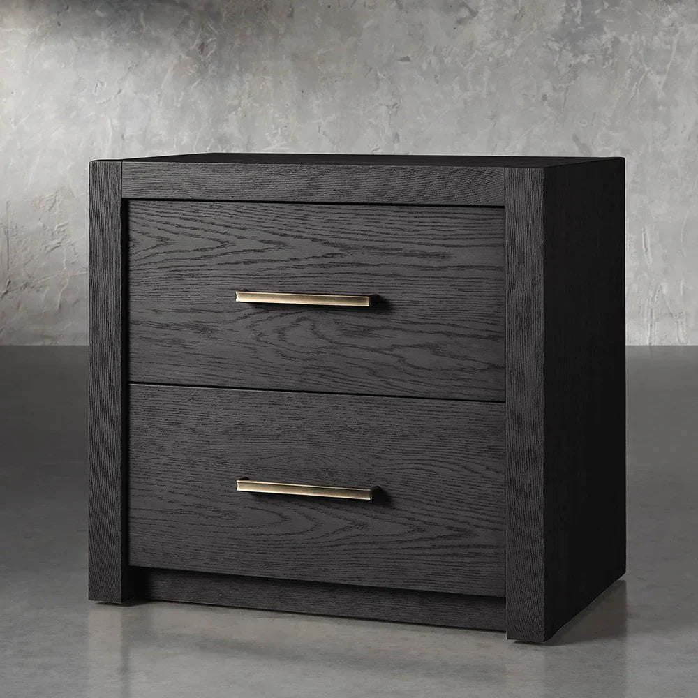 Bodhi Tall Nightstand with Solid White Oak Wood Nightside Table Bedside Two-Drawer Cabinet Rustic Style
