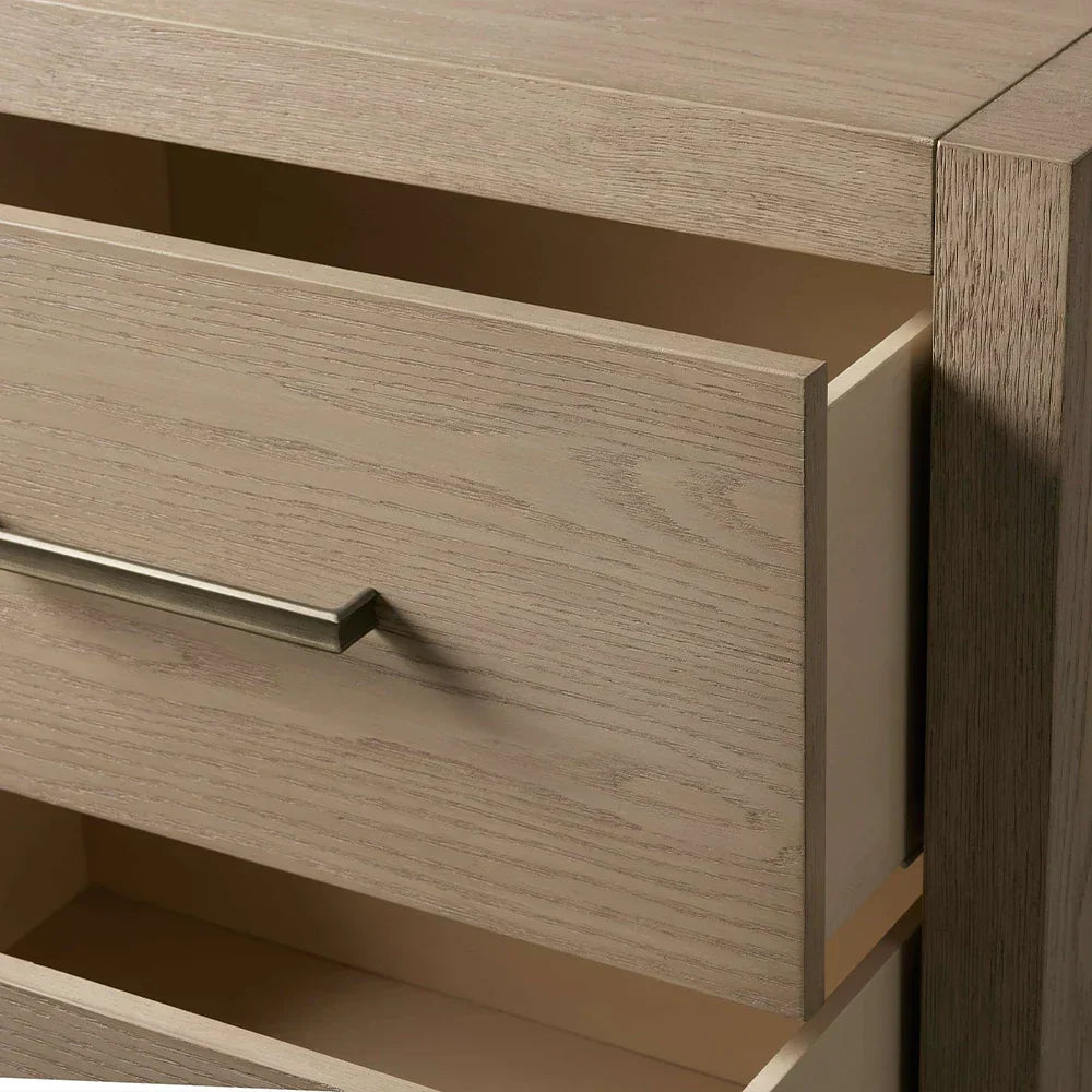 Bodhi Tall Nightstand with Solid White Oak Wood Nightside Table Bedside Two-Drawer Cabinet Rustic Style