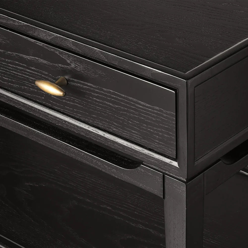 Brock Nightstand with Solid Ash Wood Bedside Nightside Table 2-Drawer Cabinet Mid-Century Modern Style