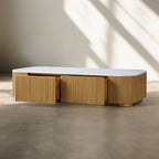 Finnley Storage Coffee Table Solid Oak Stone Top Sofa Center Tea Table with Drawer