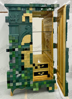 Luxury Display Cabinet with Geometric Pixel Design, Glass Shelves & Storage