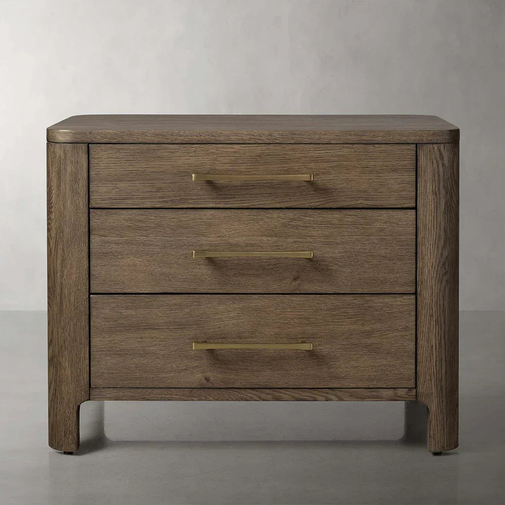 Calista Closed Oak Wood Nightstand with 2-Drawer Cabinet Wood Bedside Nightside Table