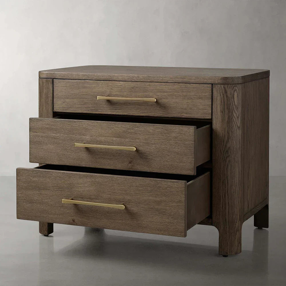 Calista Closed Oak Wood Nightstand with 2-Drawer Cabinet Wood Bedside Nightside Table