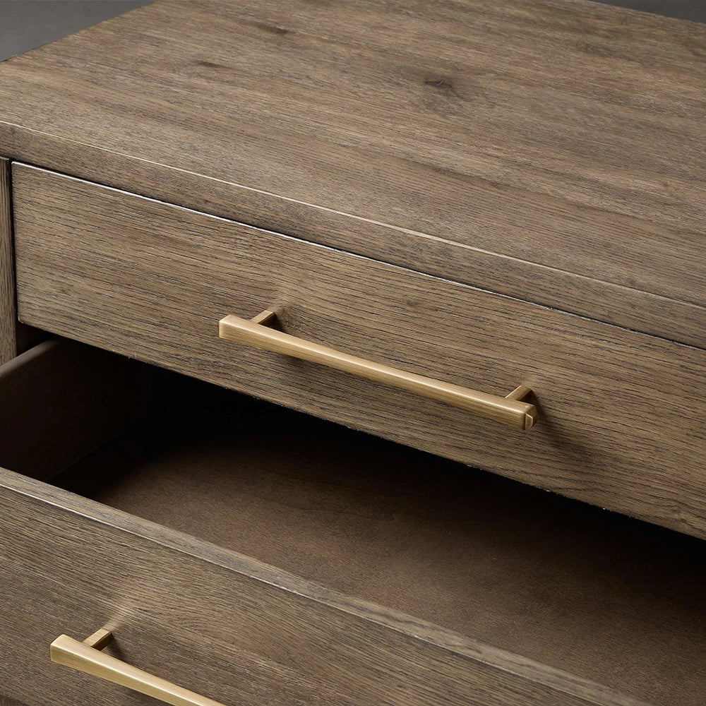 Calista Closed Oak Wood Nightstand with 2-Drawer Cabinet Wood Bedside Nightside Table