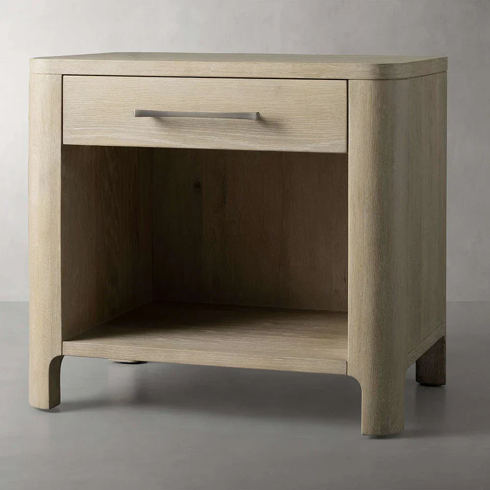 Calista Open Nightstand with Oak Wood Veneered Nightside Table Bedside 1-Drawer Cabinet