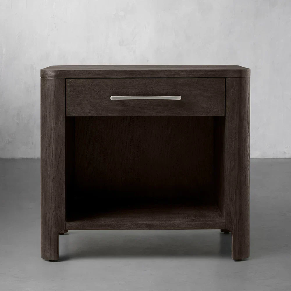 Calista Open Nightstand with Oak Wood Veneered Nightside Table Bedside 1-Drawer Cabinet