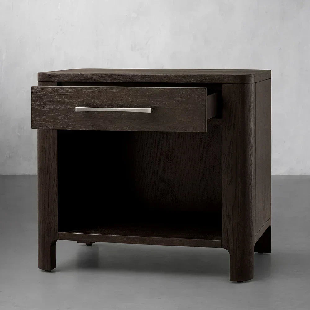 Calista Open Nightstand with Oak Wood Veneered Nightside Table Bedside 1-Drawer Cabinet