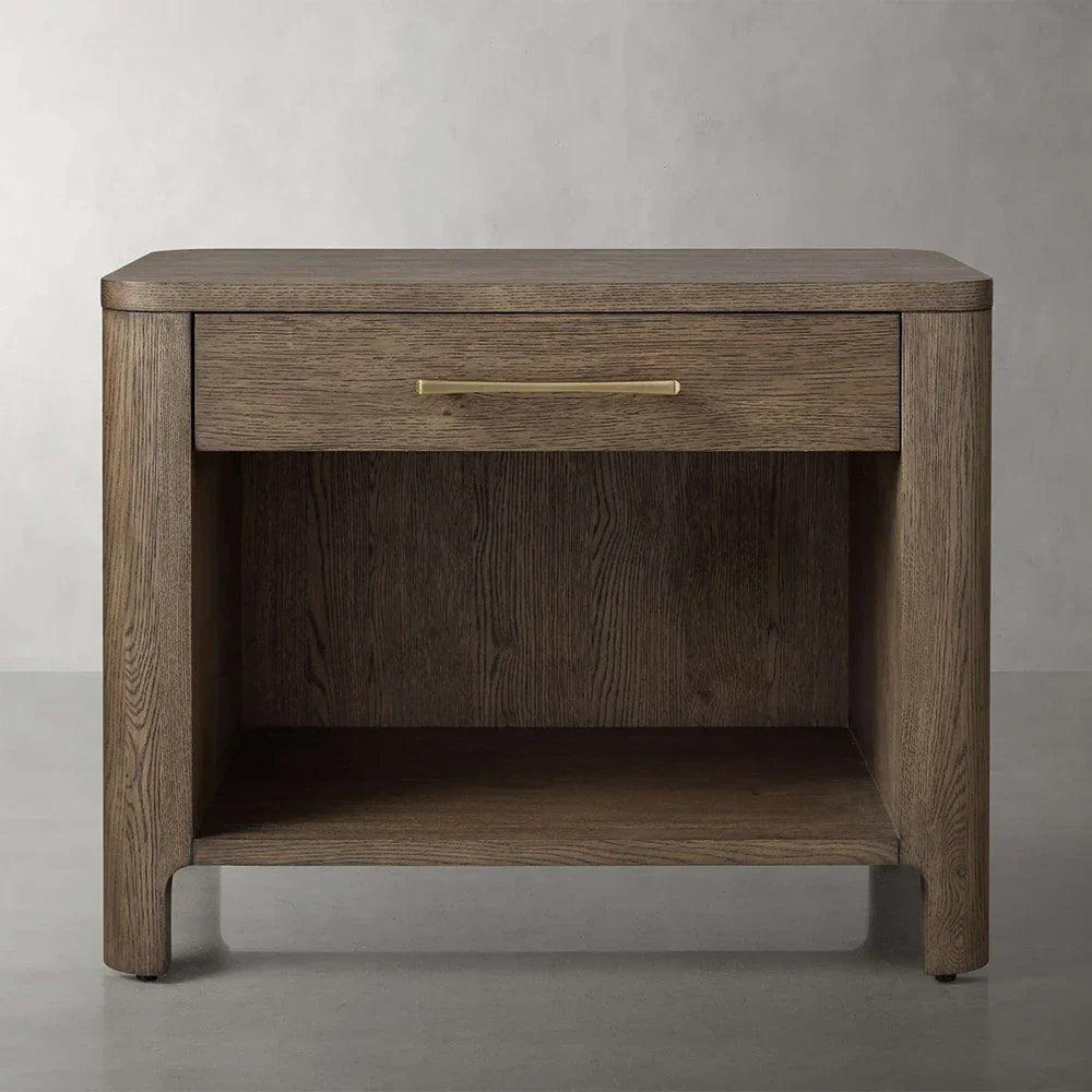 Calista Open Nightstand with Oak Wood Veneered Nightside Table Bedside 1-Drawer Cabinet