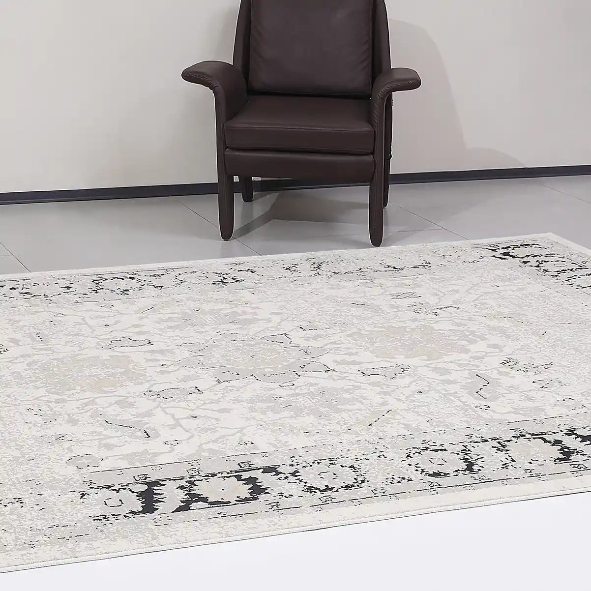 Chaoyang Framed Abstract Border Neutral Area Rug with Relaxed & Casual Carpet Vintage Distressed Border Style