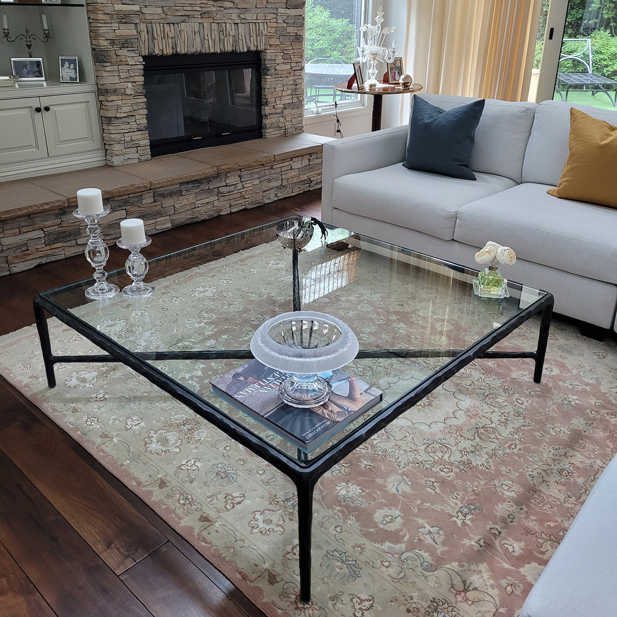 Thaddeus Metal Square Glass Coffee Table Hand-Forged Living Sofa Center Tea Table