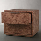 Corey Closed Nightstand with Mappa Burl Wood Bedside Nightside Table 2-Drawer Cabinet