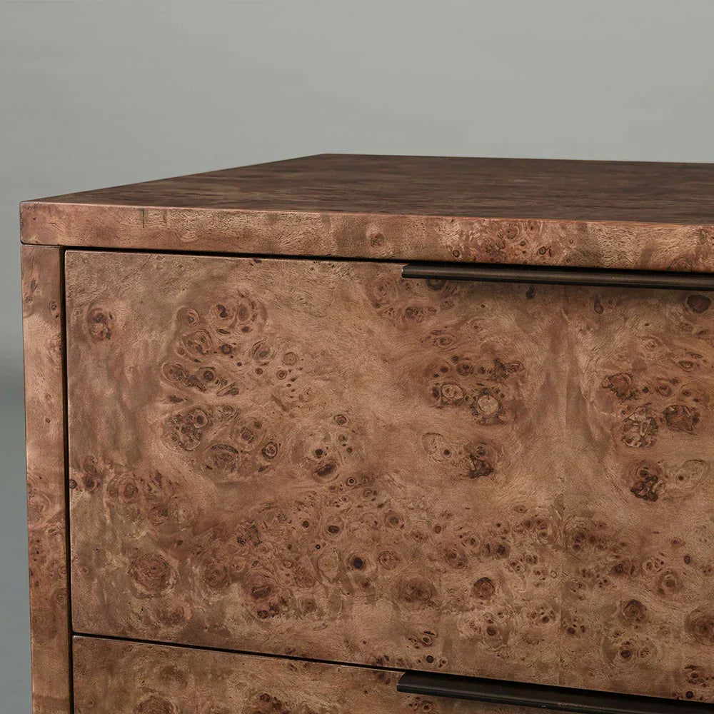Corey Closed Nightstand with Mappa Burl Wood Bedside Nightside Table 2-Drawer Cabinet
