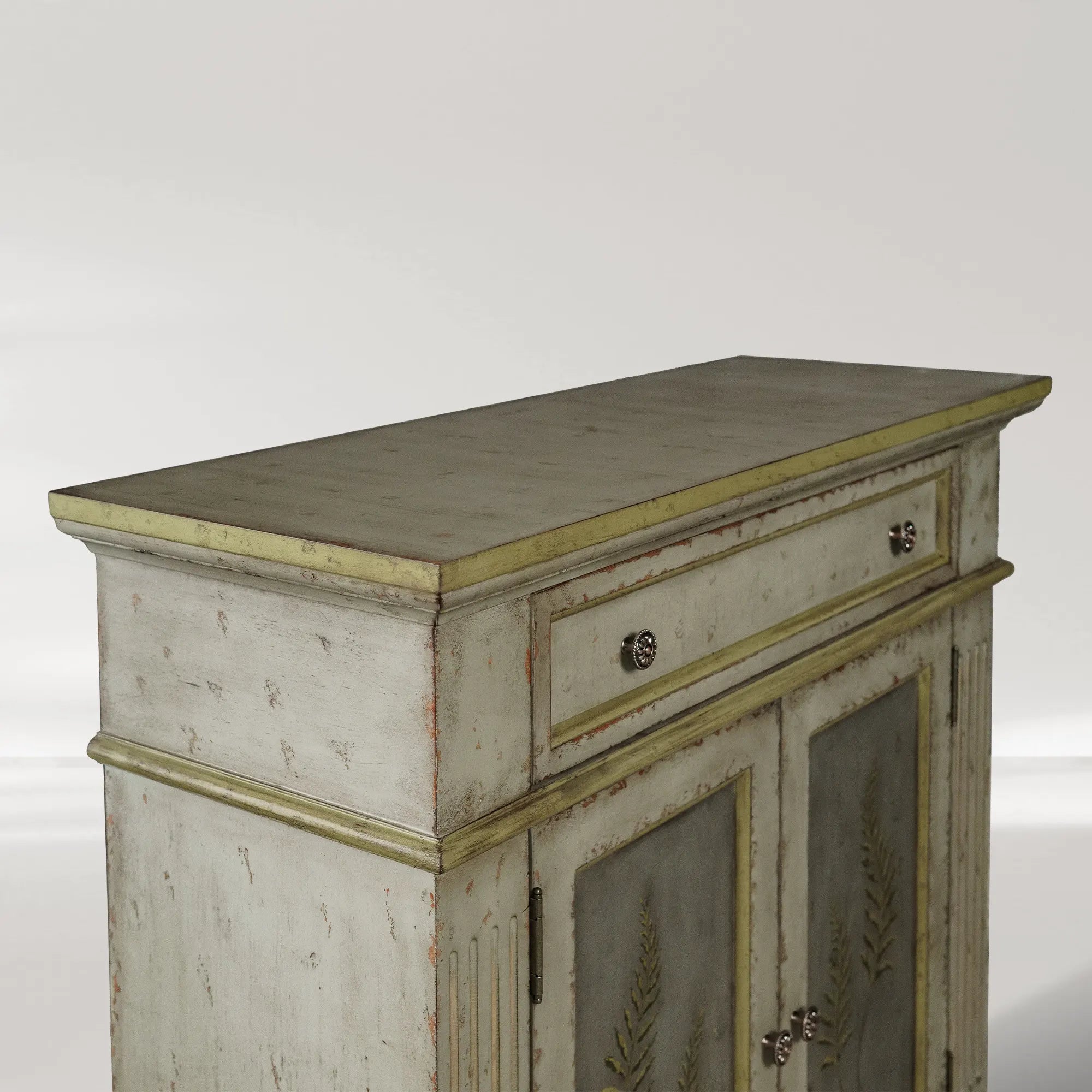 Cosetta Hand-painted Fern Motif Buffet Sideboard Antique Wood Entryways Cabinet