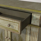 Buffet de salle à manger Cosetta avec motif de fougères peint à la main, en bois antique, meuble d'entrée