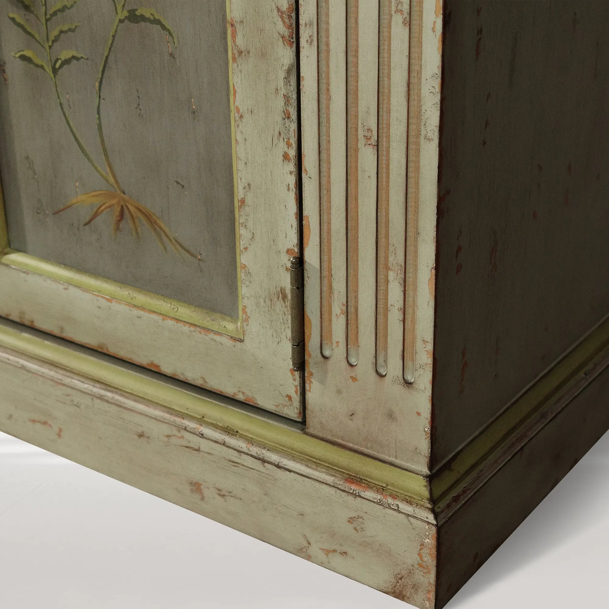 Buffet de salle à manger Cosetta avec motif de fougères peint à la main, en bois antique, meuble d'entrée