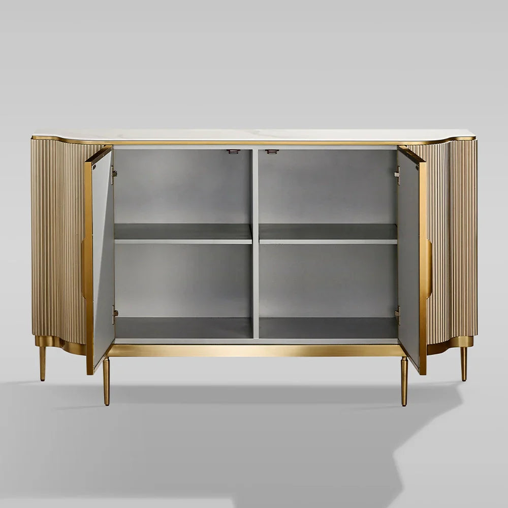 Perla luxury Two-Door Buffet Cabinet Slate Stone Tabletop Sideboard With Mother-of-Pearl Door Panel