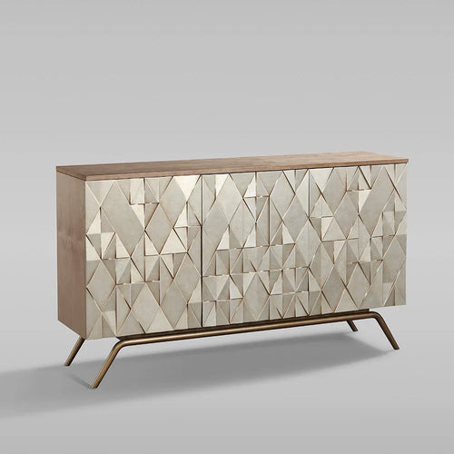 Champagne Geometric Finish Buffet Sideboard Luxury Three-Door Entryway Cabinet