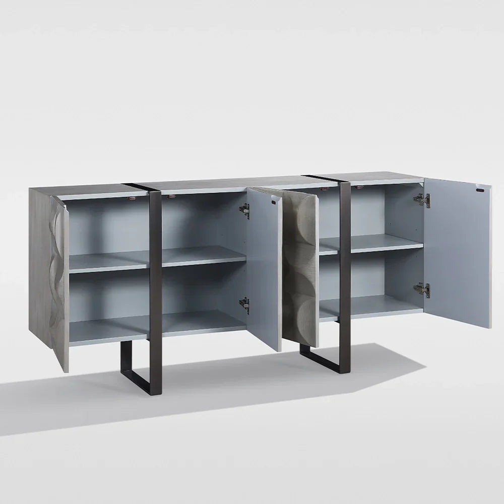 Livora Wood Vierschichtiges Sideboard, grau, Eingangsschrank mit Kufenfuß aus Edelstahl
