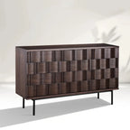 Ariel Woven-Texture Sideboard Wood 3-Door Storage Buffet Entryway Cabinets