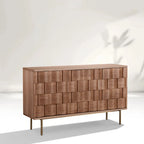 Ariel Woven-Texture Sideboard Wood 3-Door Storage Buffet Entryway Cabinets