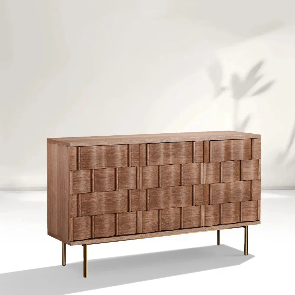 Ariel Woven-Texture Sideboard Wood 3-Door Storage Buffet Entryway Cabinets