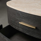 Danny Closed Nightstand with Marble Top Brass Pulls  Solid Oak Construction Bedside Nightside Table 2-Drawer Cabinet