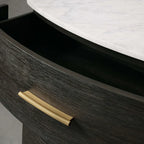 Danny Closed Nightstand with Marble Top Brass Pulls  Solid Oak Construction Bedside Nightside Table 2-Drawer Cabinet