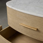 Danny Closed Nightstand with Marble Top Brass Pulls  Solid Oak Construction Bedside Nightside Table 2-Drawer Cabinet