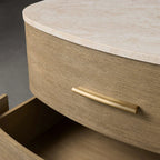 Danny Closed Nightstand with Marble Top Brass Pulls  Solid Oak Construction Bedside Nightside Table 2-Drawer Cabinet