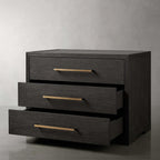 Darwyn Closed Nightstand with Solid Oak Wood & Oak Veneers Brass Handles Bedside Nightside Table 3-Drawer Cabinet