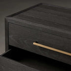 Darwyn Closed Nightstand with Solid Oak Wood & Oak Veneers Brass Handles Bedside Nightside Table 3-Drawer Cabinet