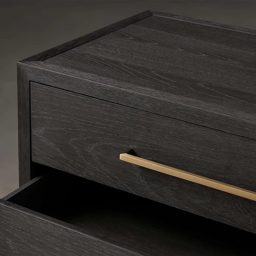 Darwyn Closed Nightstand with Solid Oak Wood & Oak Veneers Brass Handles Bedside Nightside Table 3-Drawer Cabinet