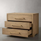 Darwyn Closed Nightstand with Solid Oak Wood & Oak Veneers Brass Handles Bedside Nightside Table 3-Drawer Cabinet