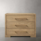 Darwyn Closed Nightstand with Solid Oak Wood & Oak Veneers Brass Handles Bedside Nightside Table 3-Drawer Cabinet