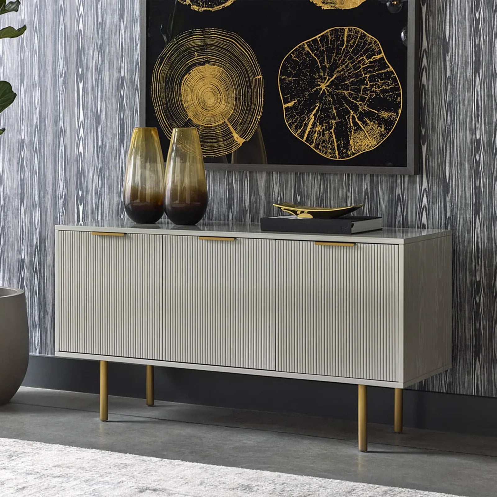 Doroda Holz Sideboard Hochglanz Grau Anrichte Modern TV-Schrank Eingangsschrank