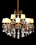 37X31 Inch 12 Lights Candle Style Antique Brass and Crystal Chandelier