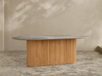 Beaumont Outdoor Teak Dining Table with Stone Top Modern Curved Dining Table