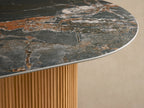 Beaumont Outdoor Teak Dining Table with Stone Top Modern Curved Dining Table