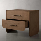 Felton Closed Nightstand with Solid Oak Wood Brass Drawer Pulls Bedside Nightside Table with Soft-Close TWO-Drawer Cabinet