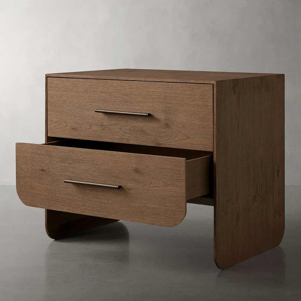 Felton Closed Nightstand with Solid Oak Wood Brass Drawer Pulls Bedside Nightside Table with Soft-Close TWO-Drawer Cabinet