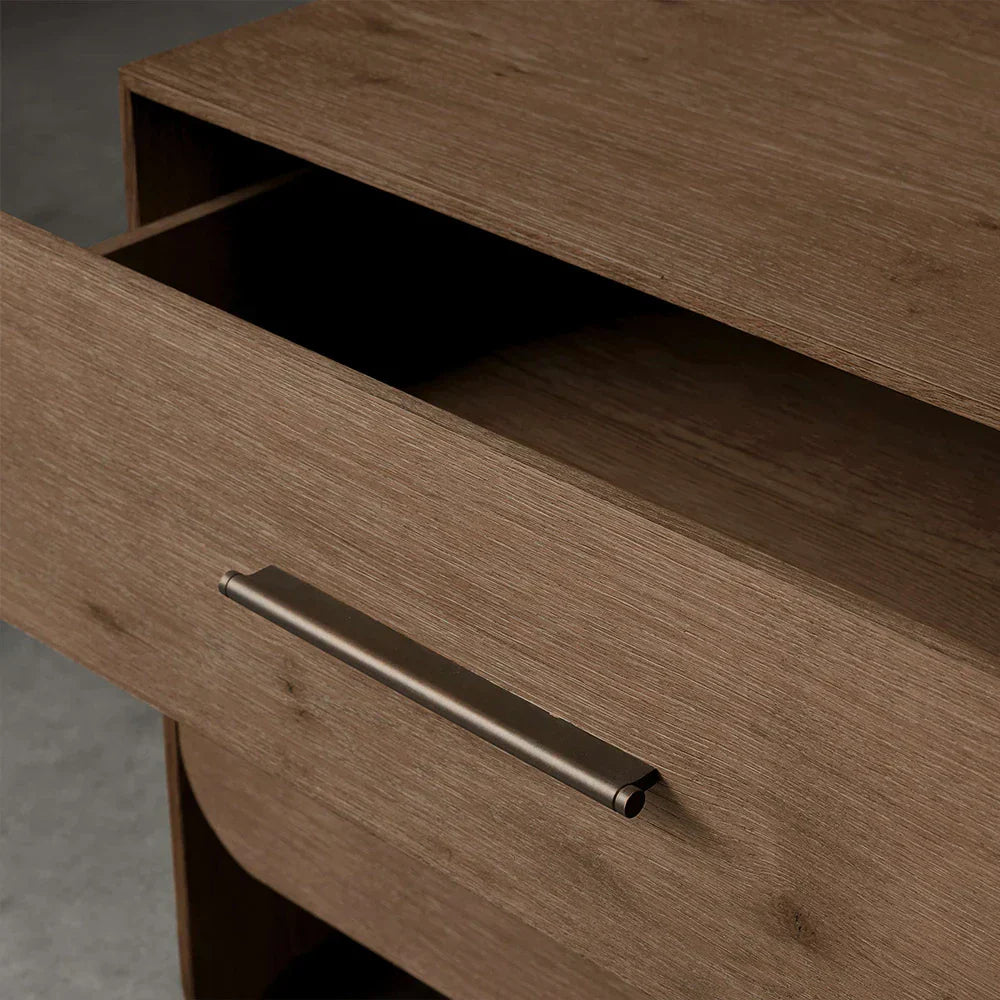 Felton Closed Nightstand with Solid Oak Wood Brass Drawer Pulls Bedside Nightside Table with Soft-Close TWO-Drawer Cabinet