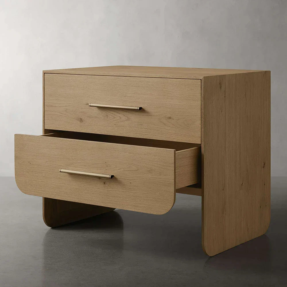 Felton Closed Nightstand with Solid Oak Wood Brass Drawer Pulls Bedside Nightside Table with Soft-Close TWO-Drawer Cabinet
