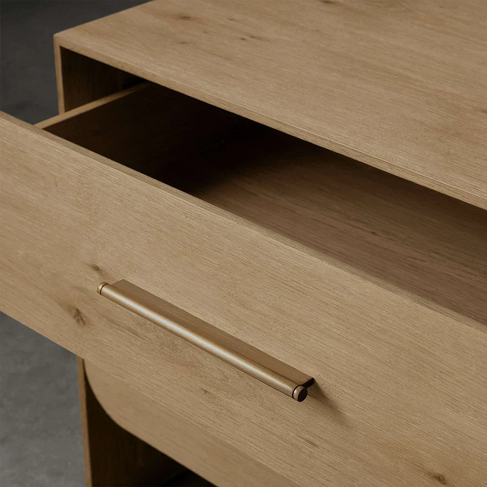 Felton Closed Nightstand with Solid Oak Wood Brass Drawer Pulls Bedside Nightside Table with Soft-Close TWO-Drawer Cabinet