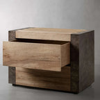 Telluride Closed Mexican Oak Nightstand Wood & Steel Nightside Table with TWO-Drawer Cabinet