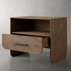Felton Open Nightstand with Solid Oak Wood Bedside Nightside Cabinet with ONE-Drawer Cabinet Brass Drawer Pulls & Open Shelf