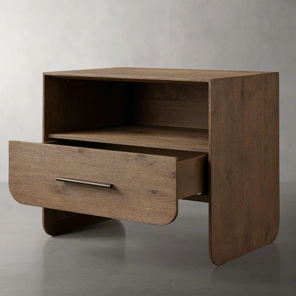 Felton Open Nightstand with Solid Oak Wood Bedside Nightside Cabinet with ONE-Drawer Cabinet Brass Drawer Pulls & Open Shelf